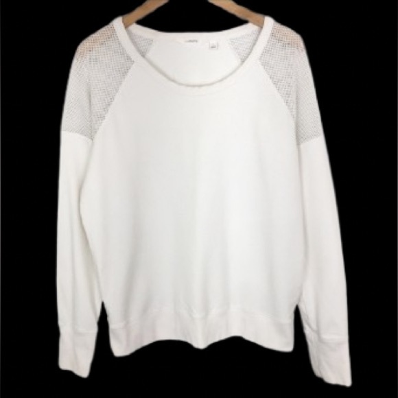 Athleta Tops - Athleta Citytime Mesh Shoulder Crewneck Sweatshirt Top White Women’s Size Large